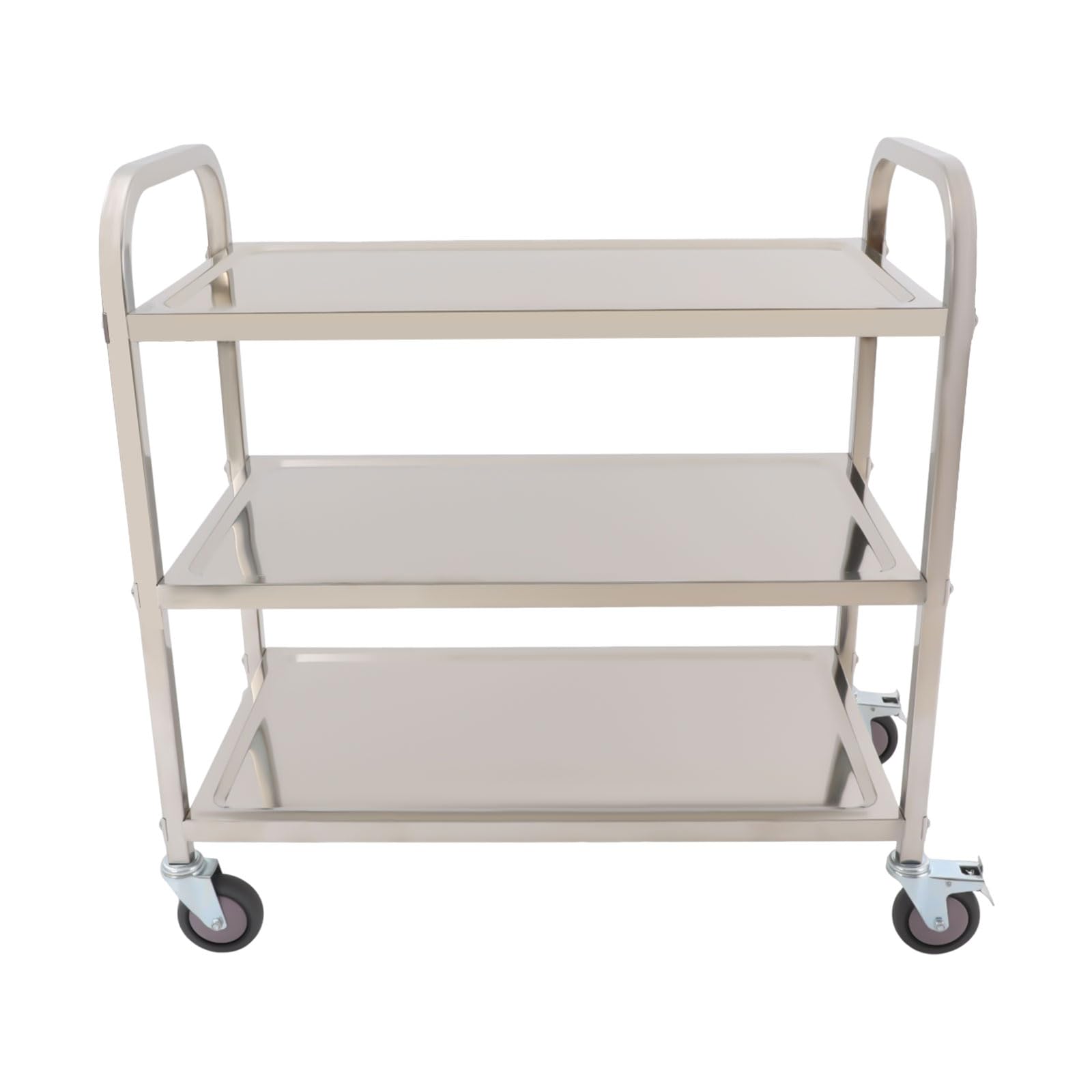 Chariot De Service 3 Niveaux Acier Inoxydable Desserte De Cuisine Argent, Étagère De Rangement Rectangulaire avec Frein, Convient Restaurants Bibliothèques Cuisines Salons Chambres Coucher