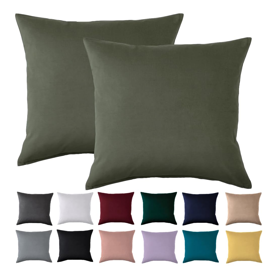 Kissenbezug 80x80 2er Set - Kopfkissenbezug 80 x 80 cm Olivgrün Für Kissen 100% Mikrofaser Kissenhülle Bügelfrei & Knitterfrei mit Reißverschluss