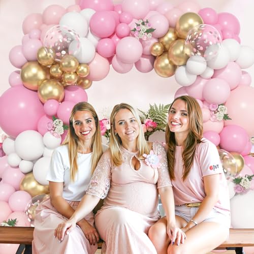 Image of Ouddy Life 157 Pcs Pink and White Balloons Arch Kit, Pink Gold Birthday Decorations for Women Girls, Pastel Pink Chrome Gold Latex Balloon Wedding Party Gender Reveal Anniversary Mothers Day