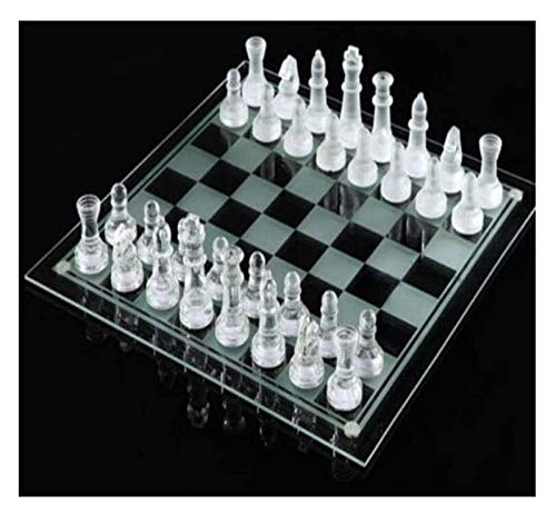 GAOTTINGSD Schachspiel Internationales Schach, Exquisites Glaskristall-Schachspiel Mit Hoher Spezifikation, Indoor-Glas-Schwarz-Weiß-Schach (Stil 1) Praktisch Cover