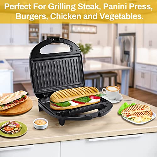 Refura 2 slice non-stick sandwich grill 750w re-910 sandwich maker/panini presses with handle locking system, indicator light, overheat protection | appliances, black