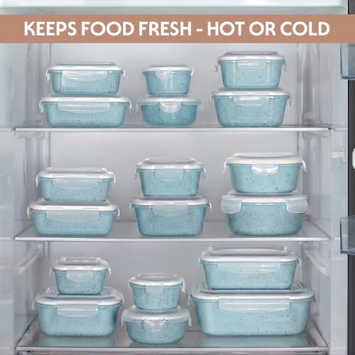 Image of Borosil 1.52 L Blue Food Storage Container with Air Tight Lid | Rectangle Shape Borosilicate Glass Organiser | Microwave & Dishwasher Safe | For Fridge, Kitchen Storage