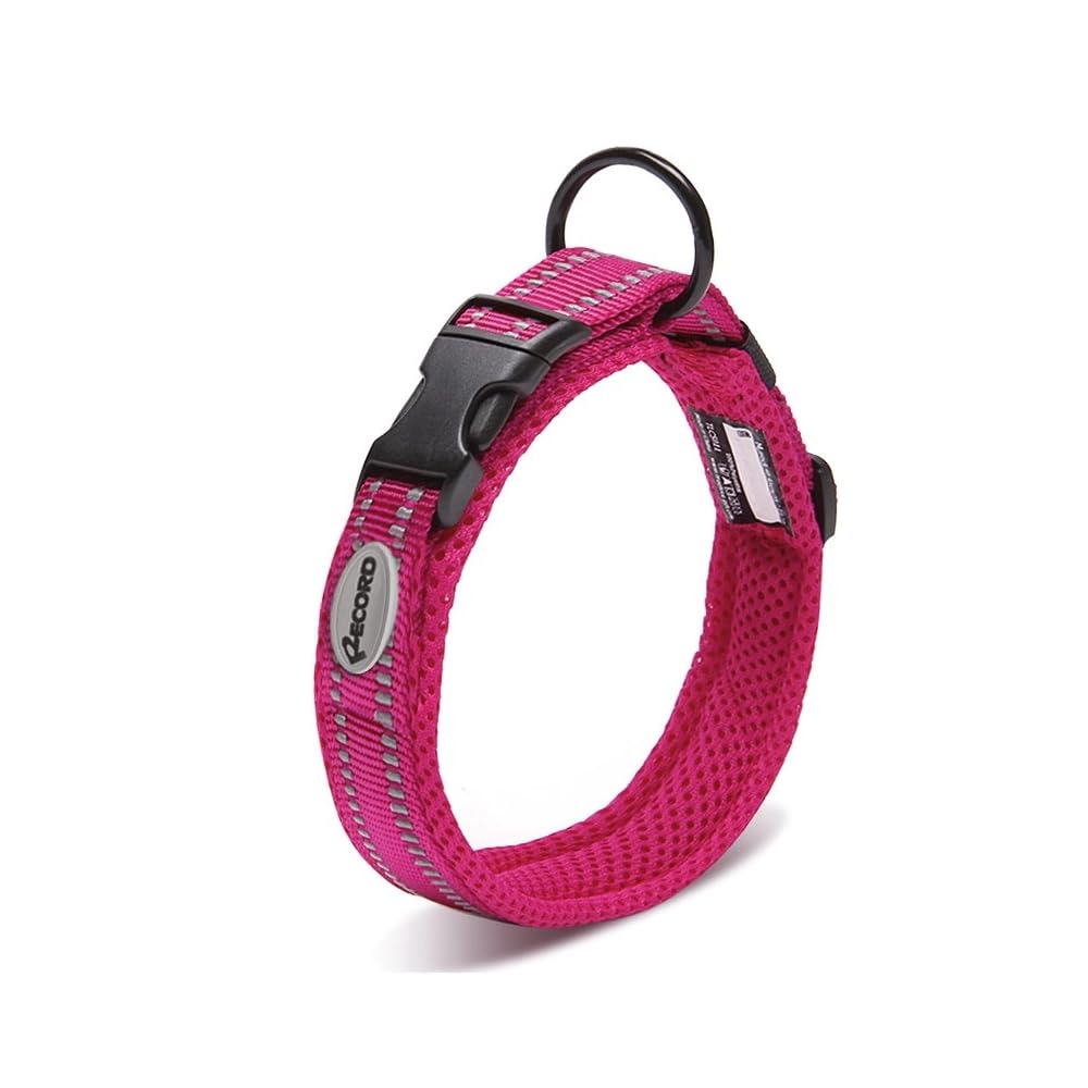 Record, Ande Dog Collar, Made of Durable Nylon, Reflective Details, Plastic Closure Clip, Fuchsia Color, Size S, 2cm