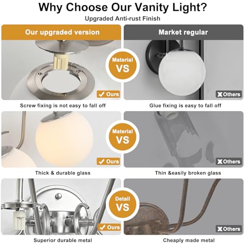 Image of Vintage Brushed Nickel Bathroom Vanity Light Fixtures Over Mirror 4 Lights