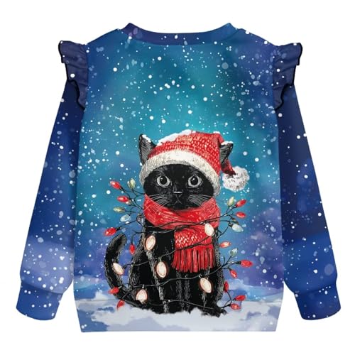 Kids Christmas Sweatshirts Girls Soft Girls Shirts Size 1-8 Years Long Sleeve Ruffle Shoulder Top2