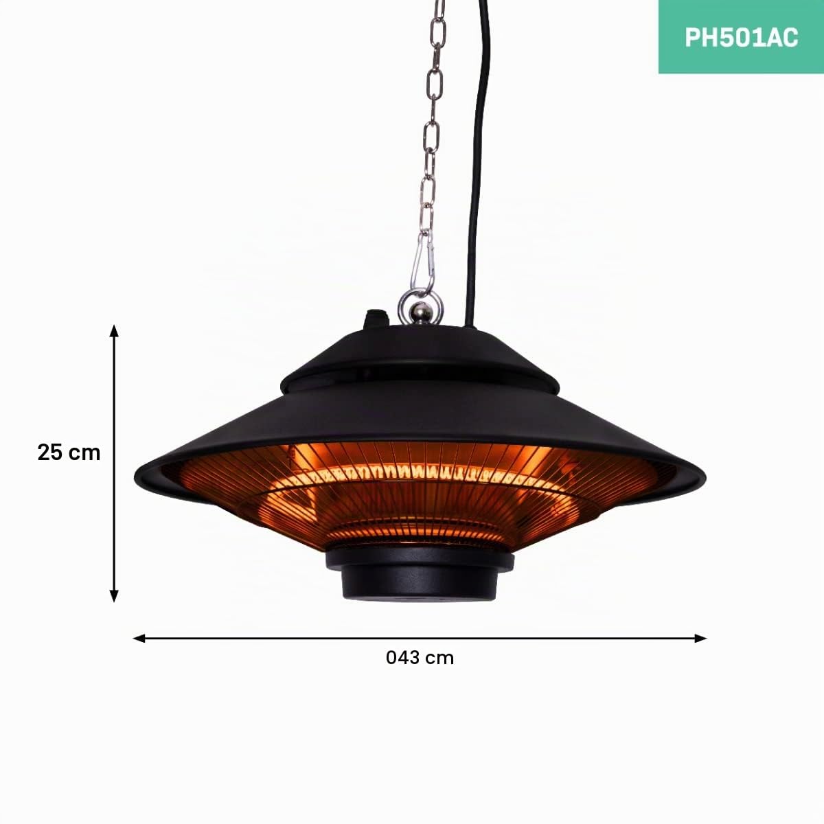VONROC Calefactor de Terraza Colgante con Calor Infrarrojo 360° 1500W | negro mate, Ø42 cm, aluminio, control remoto incluido, IP44