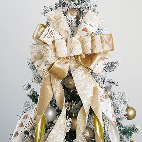 MEEDEE Champagner Weihnachtsbaumspitze Champagner Glitzer Weihnachtsschleifen 30,5 cm breit Samt Weihnachtsschleifen Gold… – Ansicht 6