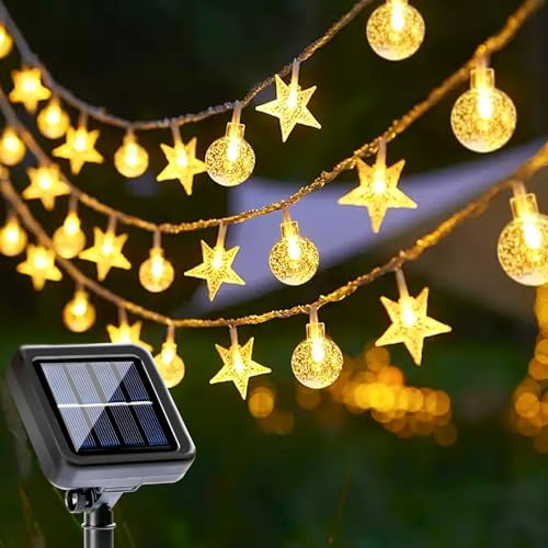 COZII Solar Garden Lights Outdoor, 60LED 10M/33FT Solar String Lights with IP65 Waterproof, 8 Modes Lighting, Crystal Ball and Stars Fairy Lights for Garden, Yard, Home, Patio, Christmas(Warm White)