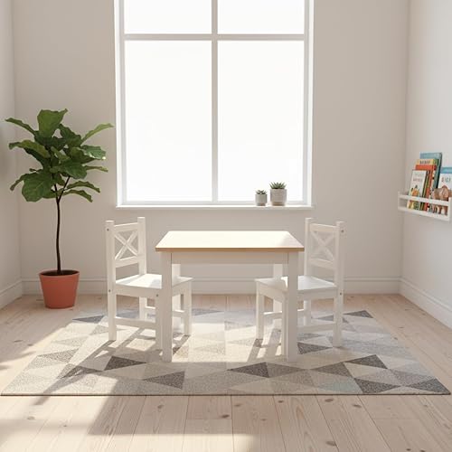 Miniatura 3 de PETIT BATEAU Juego de mesa y 2 sillas de madera maciza para niños pequeños, muebles de madera modernos con diseñador irlandés para 2 a 8 años, color
