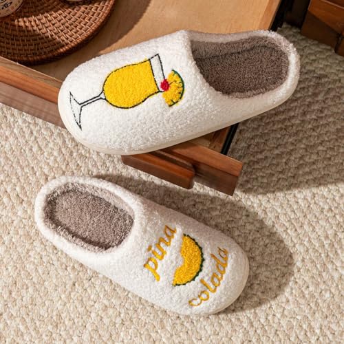 Image of Espresso Martini Slippers for Women Men，Fuzzy Warm Martini Glasses Slippers，Funny Soft Creative Design House Shoes