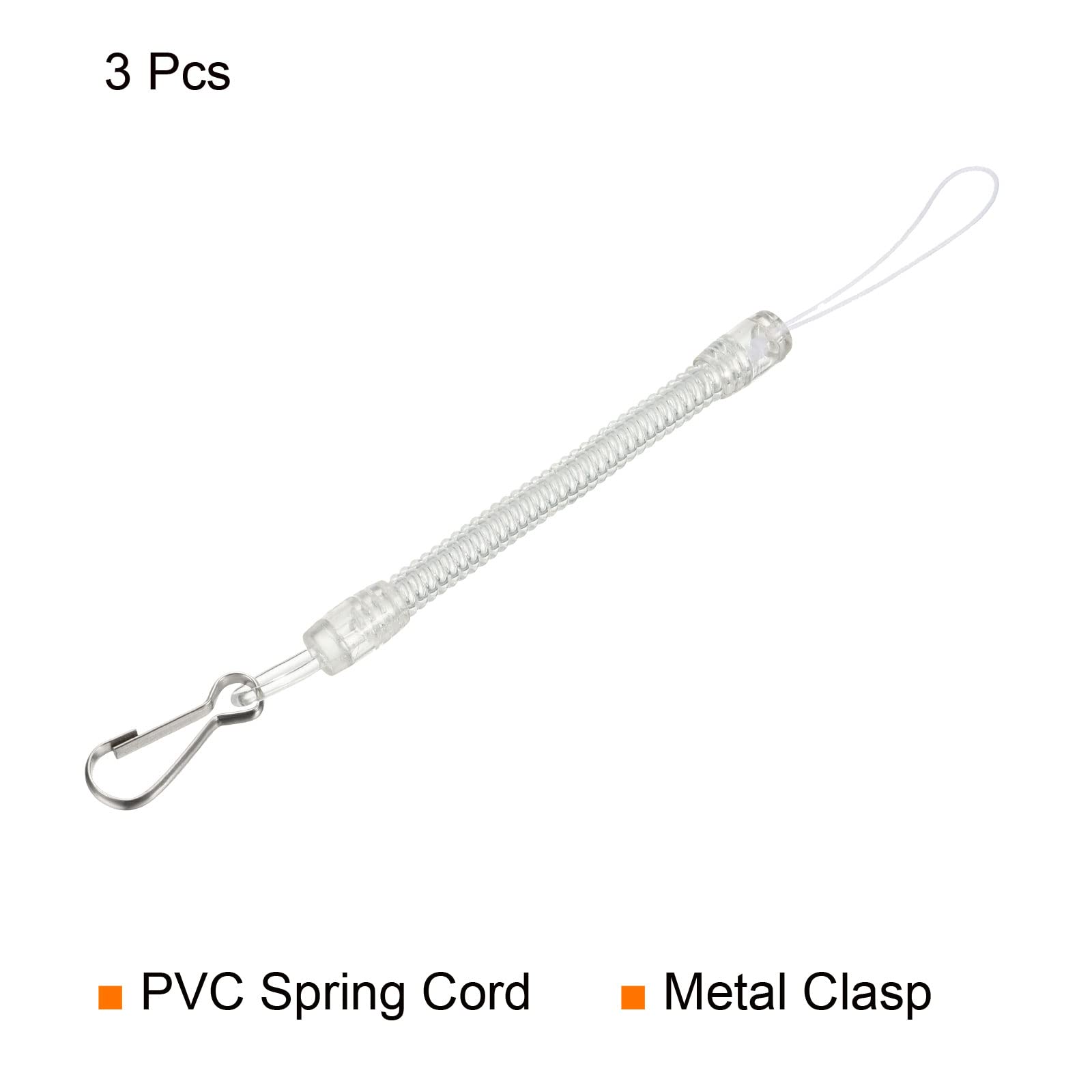 PATIKIL Retractable Spring Coil Strap with Clasp 7.5", 3 Pack Plastic Spiral Stretchy Key Holder Lanyard Cord, Clear - Image 3