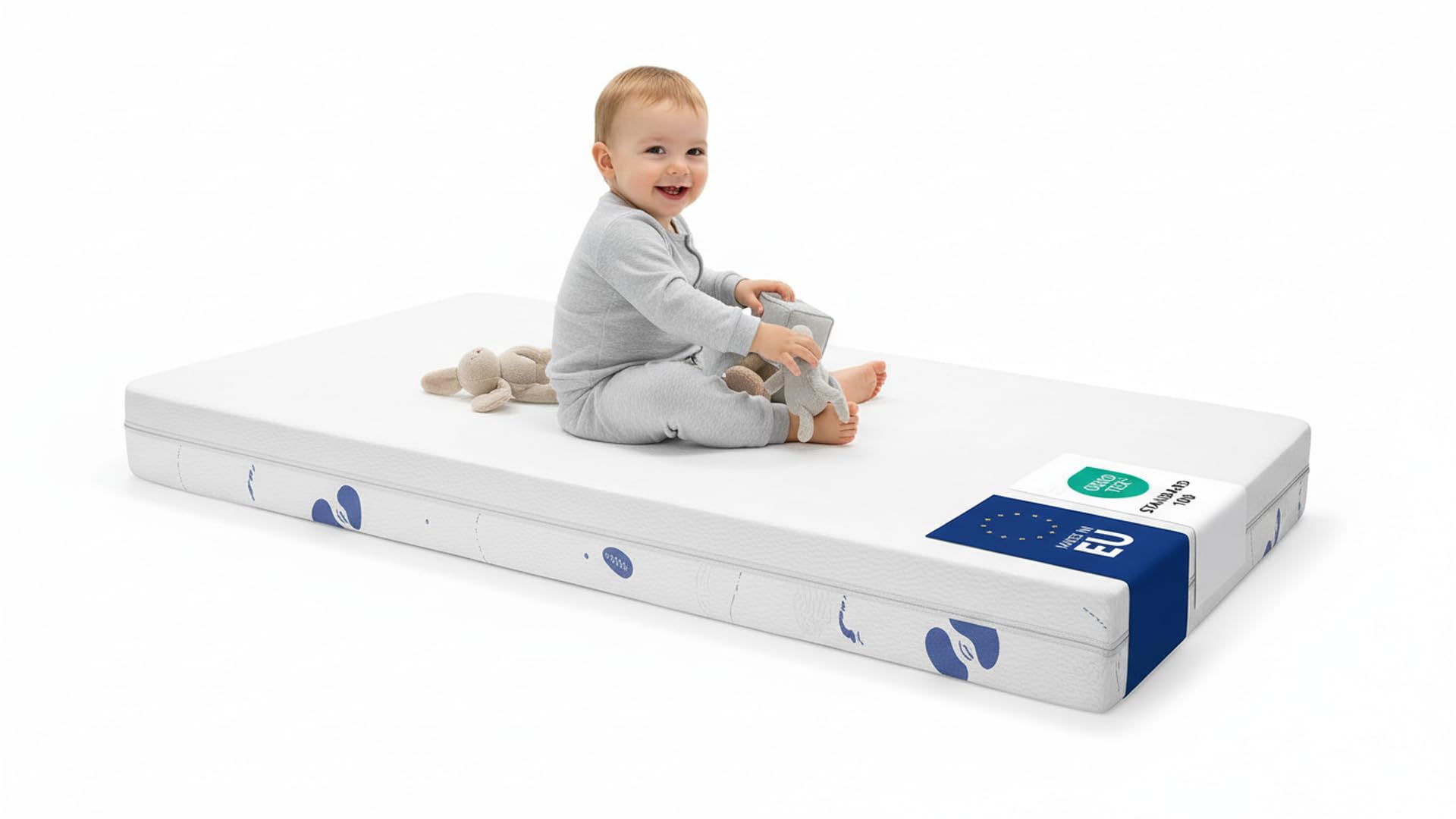Materasso Lettino o Culla 60x120 per Bambini Antisoffoco EN 16890+A1, OEKO Tex e Made in EU - Materasso Culla con Due Lati Estate e Inverno di 11cm di Spessore e Densità 25kg/m3