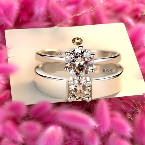 Image of THE MARKETVILLA 925 Sterling Silver Ring For Unisex Adult|Solitaire Crystal Style| Rings for Couple - Adjustable Size