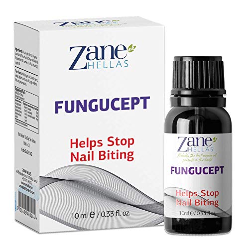Zane Hellas FunguCept. Helps Stop Nail Biting and Thumb Sucking Habit. For Healthy Nails. No Bite. Controls and Prevents Nail Biting 100% Herbal Solution. 0.33 fl. Oz - 10 ml
