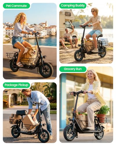 Gyroor C1S Electric Scooter with Seat for Adults - 550W Motor, Pet Basket, 19 MPH Top Speed, 20 Miles Range, 12" Pneumatic Tires, Foldable Commuting Scooter, Black - image 7