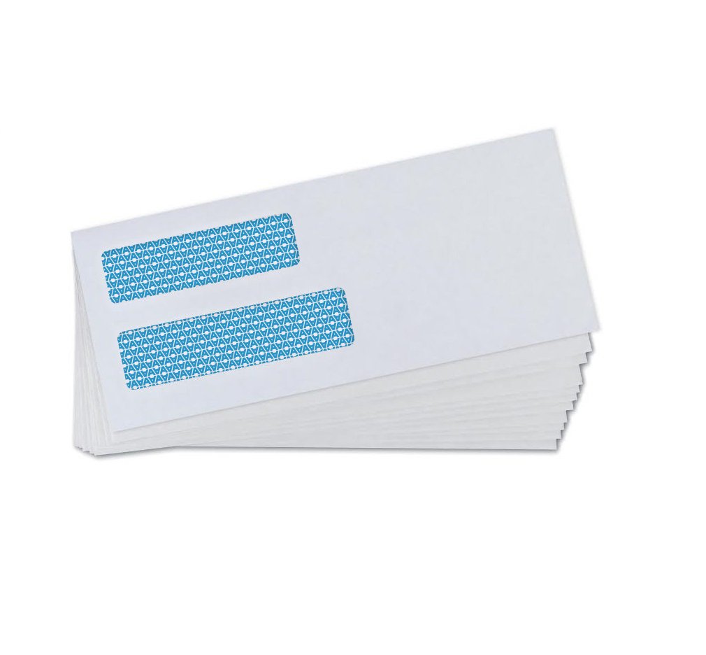 Lot de 500 enveloppes d'expédition de sécurité à double fenêtre – Pour factures, relevés et documents juridiques – Fermeture gommée – Taille 10,9 kg – Blanc – 10,9 kg – 500 pièces (30101)