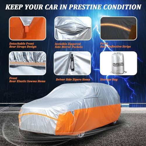 Image of Tecoom Car Cover Waterproof All Weather for 170 inch-190 inch SUV, Universal Full Exterior Covers Fit for Toyota CHR Ford Mustang Honda CRV Tesla Model Y Large Winter Car Covers Snow Sun UV Scratch Protection