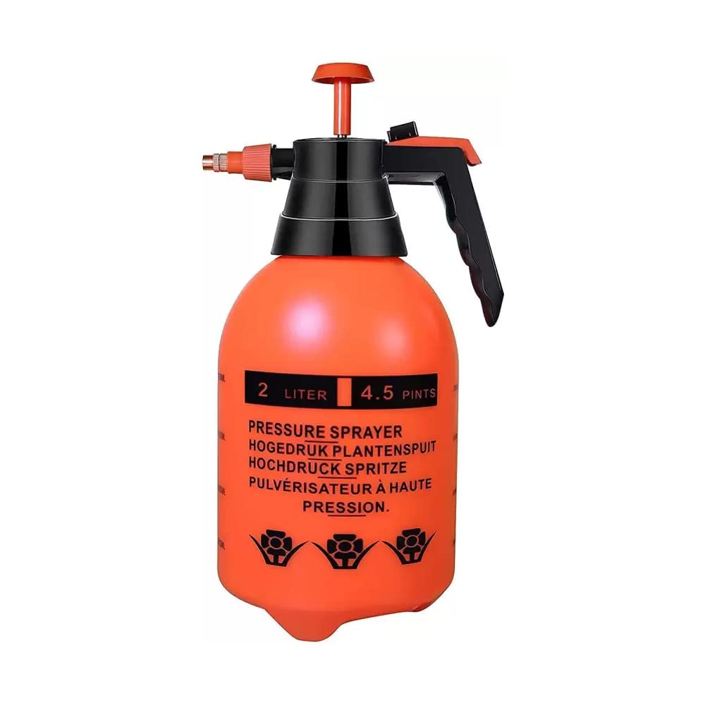 MARGOUN Pump Sprayers in Lawn and Garden, 2L Handheld Garden Pump Sprayer 0.5 Gallon Water Mist Spray Bottle for Plants, Weed Sprayer with Adjustable Brass Nozzle (2 Litre, Orange)