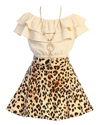 Image of Cold Shoulder Crop Top Ruffle Layered Top Flower Girl Skirt Sets for Girl