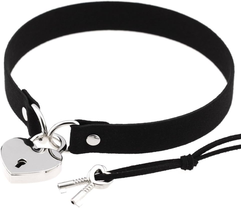 FM FM42 Openable Heart Lock Charm 0.66" Width Simulated Leather Cloth Choker