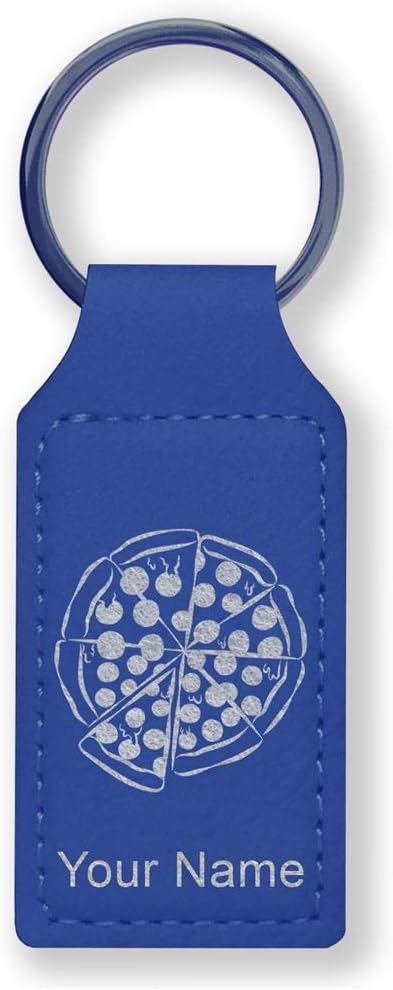 LaserGram Rectangle Keychain, Pizza, Personalized Engraving Included