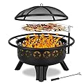 Hykolity 2 in 1 Fire Pit with Grill, Large 31" Wood Burning Fire Pit with Swivel Cooking Grate Outdoor Firepit for Backyard Bonfire Patio Outside Picnic BBQ, with Spark Cover, Fire Poker
