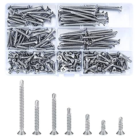 Jttxiu Tornillos Autoperforantes de Acero Inoxidable - 200 Piezas en 7 Tamaños Cover
