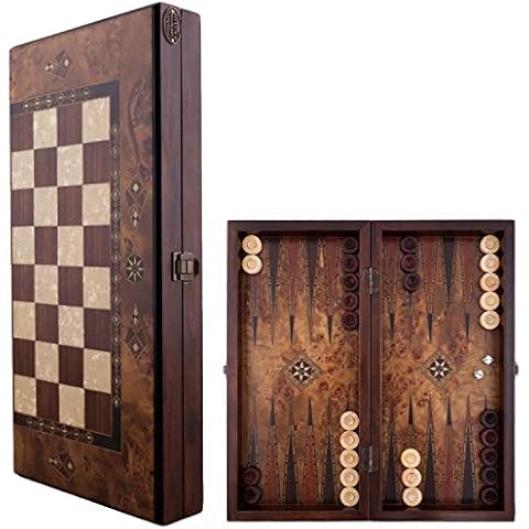 Helena wood art Classic Backgammon Set - 16 inches Medium Backgammon Board | Burl Cover