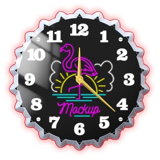 Flamingo Wall Clock, 12 Inch neon Wall Clock, 3 D Glow Effect, Silent Non Ticking, Ideal for review