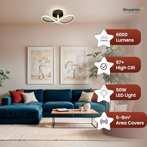 Image of Binyamin Ceiling Light Surface Mount for Entrance Lobby, 50W Surface Ceiling LED Light, LED Light for Living Room Ceiling, 3Colour Black Flush, Anti-Glare LED Lights for Room (INFINTY) Light Pack of 2