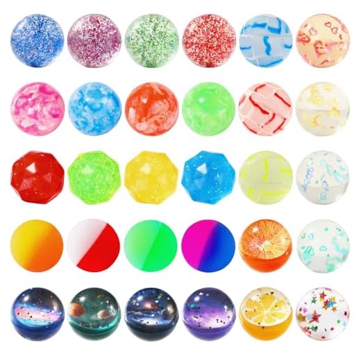 JOICEE 30PCS Bouncy Balls for Kids,9 Assorted Styles 30mm Bouncy Balls Bulk Rubber High Bouncing Toys with Storage Bag for Boys Girls Party Favors Birthday Gifts Classroom Prizes