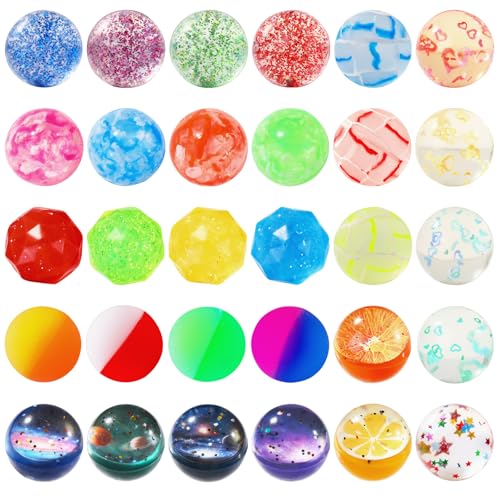 JOICEE 30PCS Bouncy Balls for Kids,9 Assorted Styles 30mm Bouncy Balls Bulk Rubber High Bouncing Toys with Storage Bag for Boys Girls Party Favors Birthday Gifts Classroom Prizes