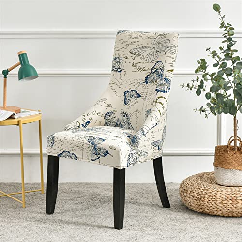 Crfatop DINING-CHAIR-SLIPCOVERS 2 Pieces Stretch Armless Wingback Chair Cover Printed Sloping Armchair Cover Reusable Wingback Side Chair Slipcovers Accent Chair Covers thumb #2