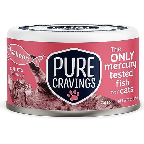 Image of Pure Cravings Wet Cat Food Canned Salmon Cutlets in Gravy, 100% Mercury-Tested, Moist Can Fish for Cats, Grain-Free, Protein, Non-GMO, Pack of 12