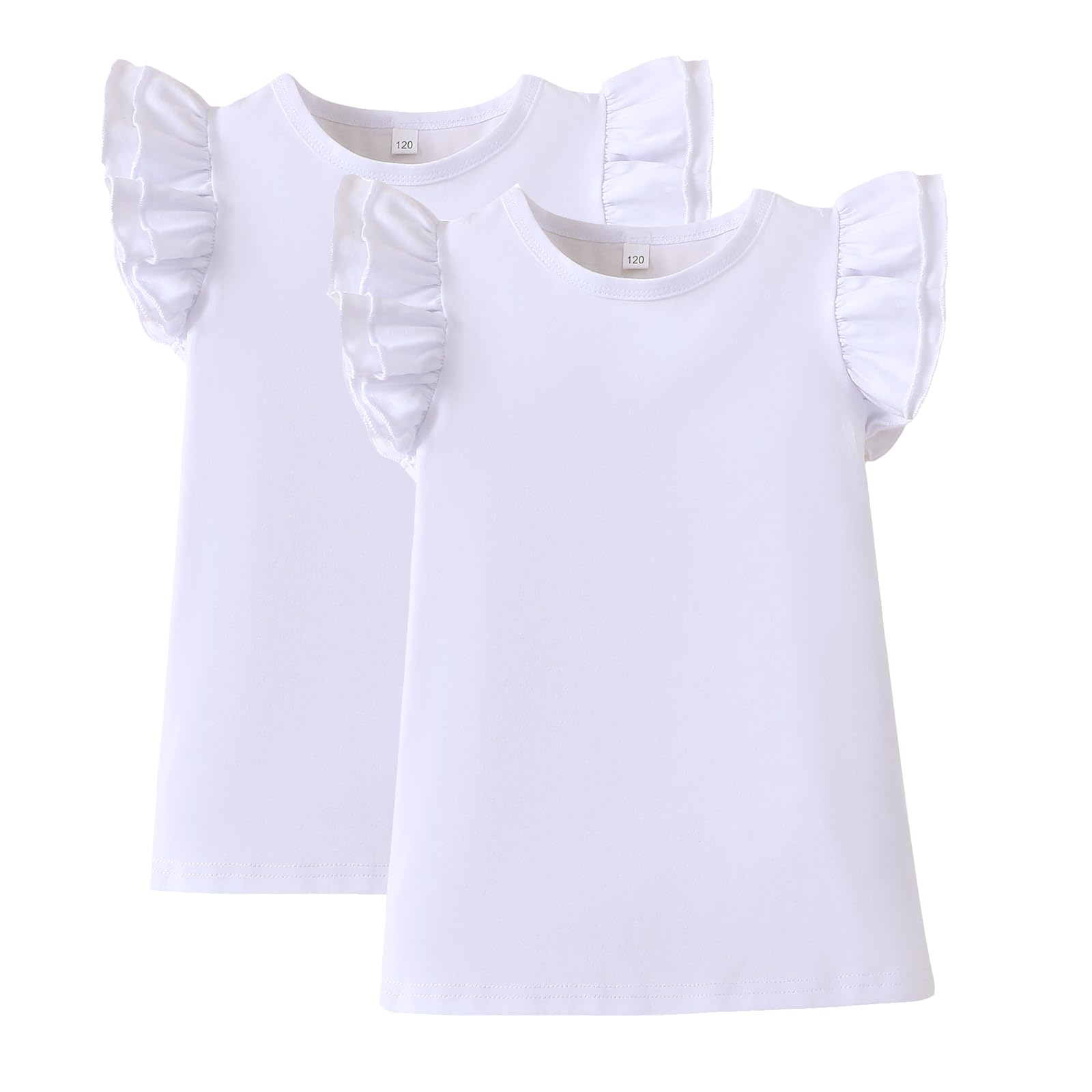 2-6t Toddler Girl Ruffle Shirts Puff Sleeve Shirt Girls Shirts Solid Color Cotton Blouse