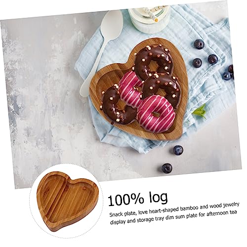CBPNEISEK 1pc Love Bamboo Tray Fruit Dish Heart Shaped Jewelry Food Tray Hawaiian Cookies Earring Holders Wood Heart Tray Wooden Serving Platter Earring Holder Stand Round Jewelry Tray Miss/354 - Image 5