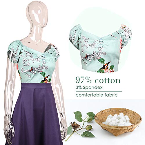 Image of YARN & INK Women's Rockabilly Tops 1950s Pinup Shirt Casual Off Shoulder Vintage Blouse