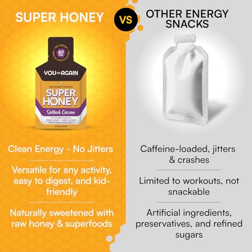 Image of You Again Super Honey Packets | Workout Clean Energy Gel Packs | Cycling, Endurance, Running Gel or Energy Snack | Paleo & Carnivore Snack | Gluten-Free | Made in USA (8 Pack - Chocolate)