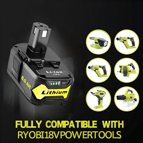 Image of 1Pack Upgrade 8.0Ah High Capacity Replacement for Ryobi 18V Battery ,Compatible with Ryobi 18V ONE+ System Cordless Power Tools and Charger