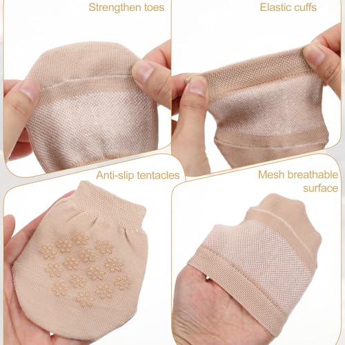 Image of InnoHHustle Toe Socks for Mules, 6 Pairs Half Socks for Women Toe Topper Covers No Show Invisible Non-slip Liners for Mule (Black, Skin)