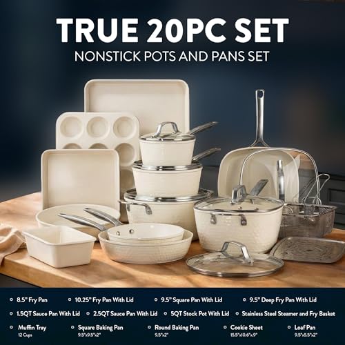 Image of GOTHAM STEEL HAMMERED 20 Pc Ceramic Cookware Set, Titanium & Diamond Coated