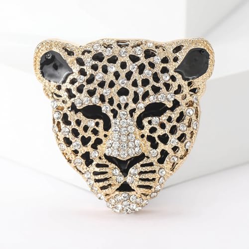 Image of Rheinstone Leopard Brooch Vintage Black Enamel Spotted Leopard Head Brooch Pin Gold Silver Black Leopards Brooch Trendy Clothing Hat Bag Accessories Christmas Birthday Party Jewelry