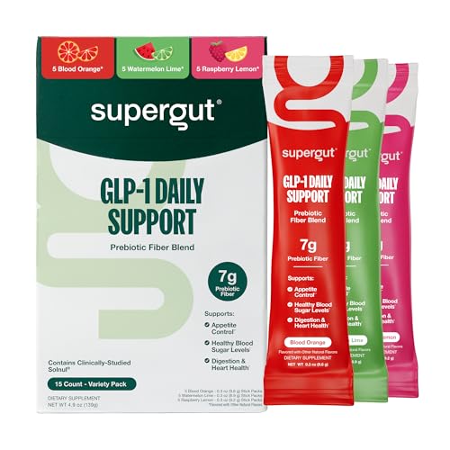 Supergut GLP1 Daily Support, Variety Pack - High Fiber GLP-1 Supplement Powder for Women & Men - Sugar-Free Drink Mix for Gut Health & Digestive Support (15 Servings)