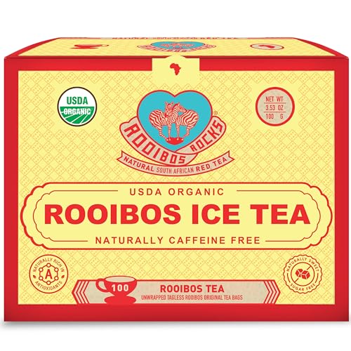 Premium Caffeine-Free Rooibos Ice Tea Bags 100 – Organic, Ethical...