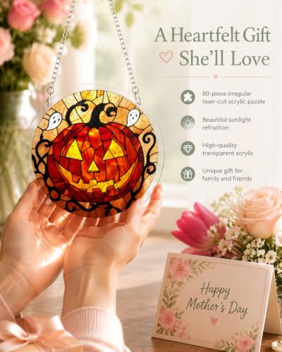 Image of Acrylic Jigsaw Puzzle Suncatcher Ghost Flame Pumpkin Puzzles Gifts 12 inch