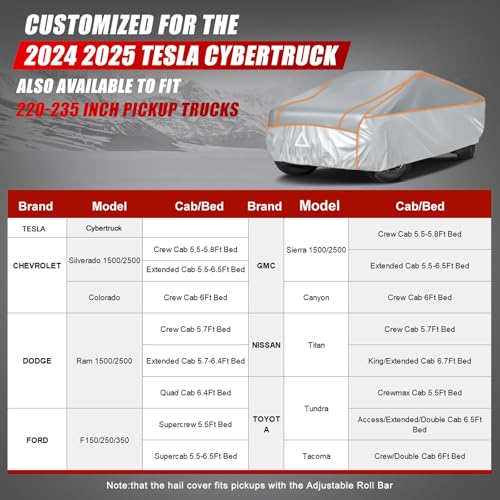 Image of Specialized Hail Protector Replace for Tesla Cybertruck, Multi-Layered Car Hail Blankets Protector Cover with 5mm Thick High Density EVA Cushioning Foam Pad and Reflective Stripes (Gray)