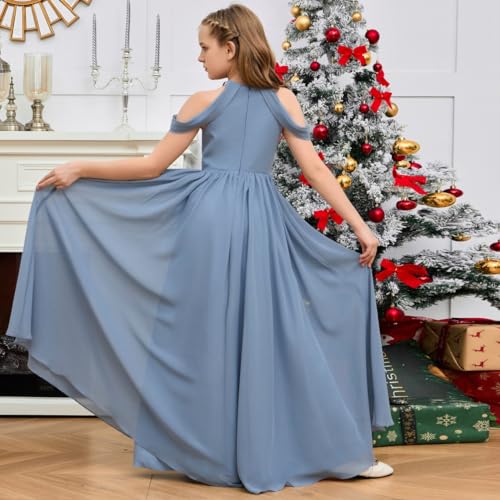 M_RAC Off Shoulder Junior Bridesmaid Dresses Flower Girl Dresses Formal Dress for Teen Girls Wedding A-line Chiffon PA0152