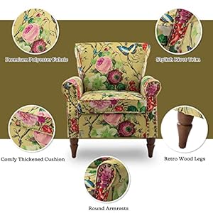 Hulalahomemodernwingbackaccentchairwithwoodlegsremovablecushioncomfyupholsteredarmchairwithnailheadtrimfloralpatternsinglesofachairforlivingroombedroommustard Urban Country Home Decor Hulala home modern wingback accent chair with wood legs removable cushion comfy upholstered armchair with nailhead trim floral pattern single sofa chair for living room bedroom mustard urban country home decor