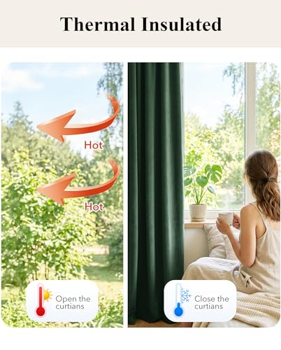 Image of Dark Green Christmas Velvet Drapes Room Darkening, W52xL90, 2 Pcs | Christmas Holiday Decor, 300GSM Heavy Soft Velvet, Heat Insulated, Privacy, Dining Backdrop French Door, Living Room