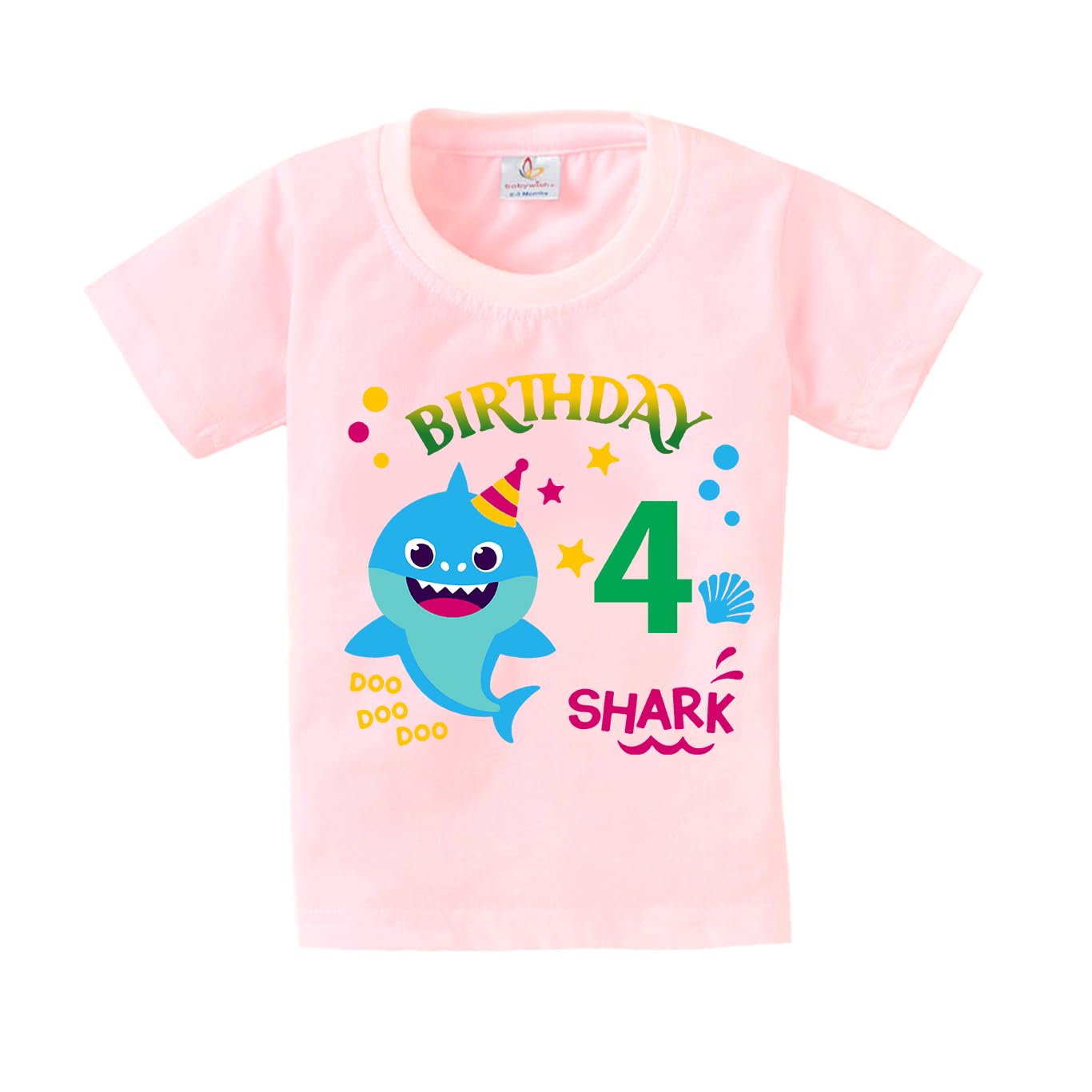 Birthday Milestone Dress for Boy’s and Girl’s Birthday Tshirt for Kids Happy Birthday T-Shirts Half Sleeve Celebration Birthday boy Girl T-Shirt 4 Birthday Shark